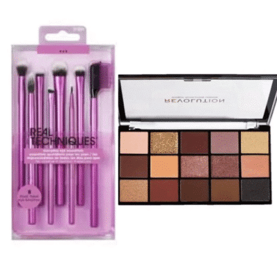 تصویر پکیج آرایش چشم شامل ست براش ۸ تکه آرایش چشم ریِل تکنیک و پالت سایه چشم ۱۵ رنگ رولوشن برای ایجاد آرایش چشم حرفه‌ای و ترکیب رنگ‌های متنوع