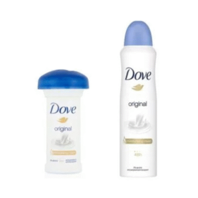 تصویر پکیج ضد تعریق داو مدل Original شامل اسپری ضد تعریق داو حجم ۲۵۰ میلی‌لیتر و مام رول قارچی داو حجم ۵۰ میلی‌لیتر با فرمول ملایم و محافظت طولانی‌مدت برای طراوت و نرمی پوست